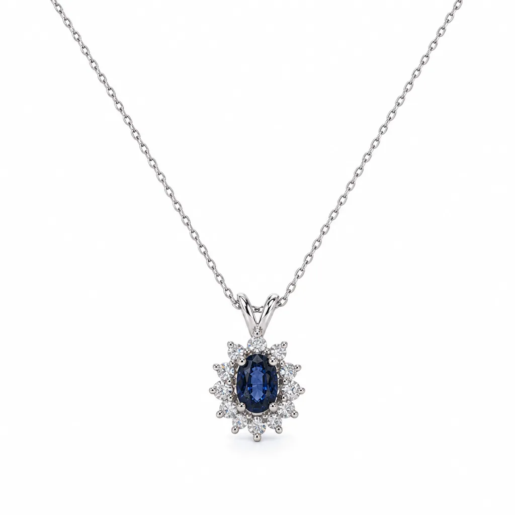 Pırlantalı Safir Kolye