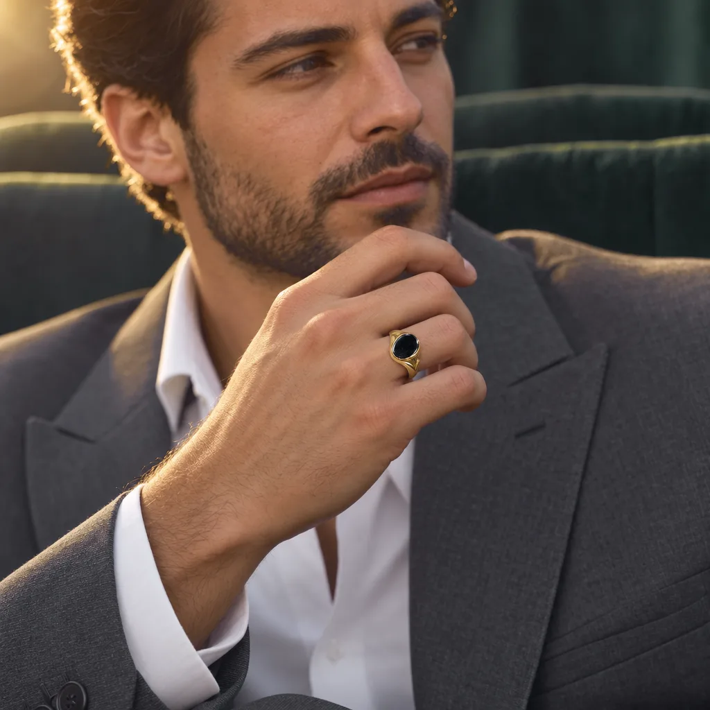 Oval Siyah Taşlı 585 Ayar Yüzük