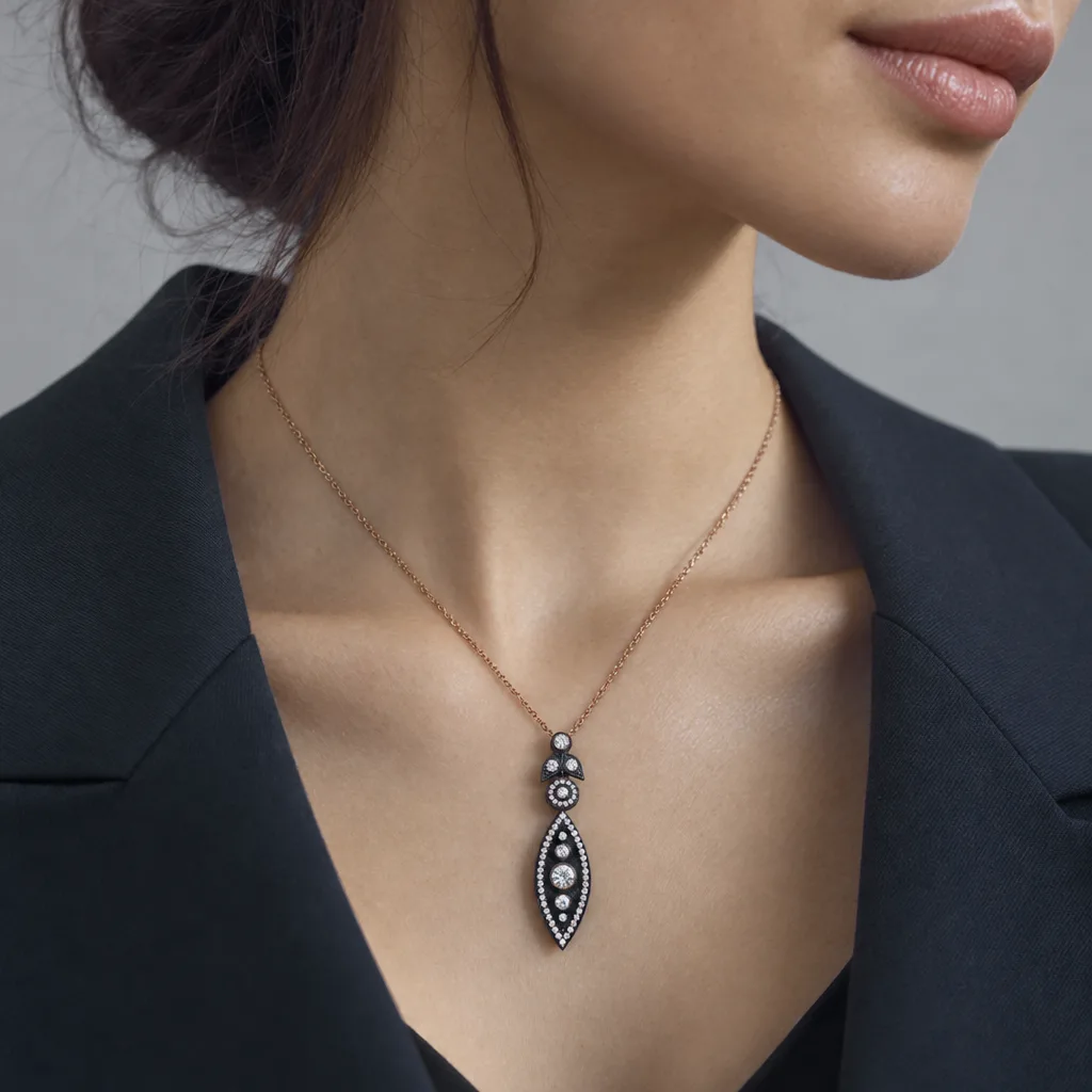 Oval Motifli Taş Detaylı 333 Ayar Kolye