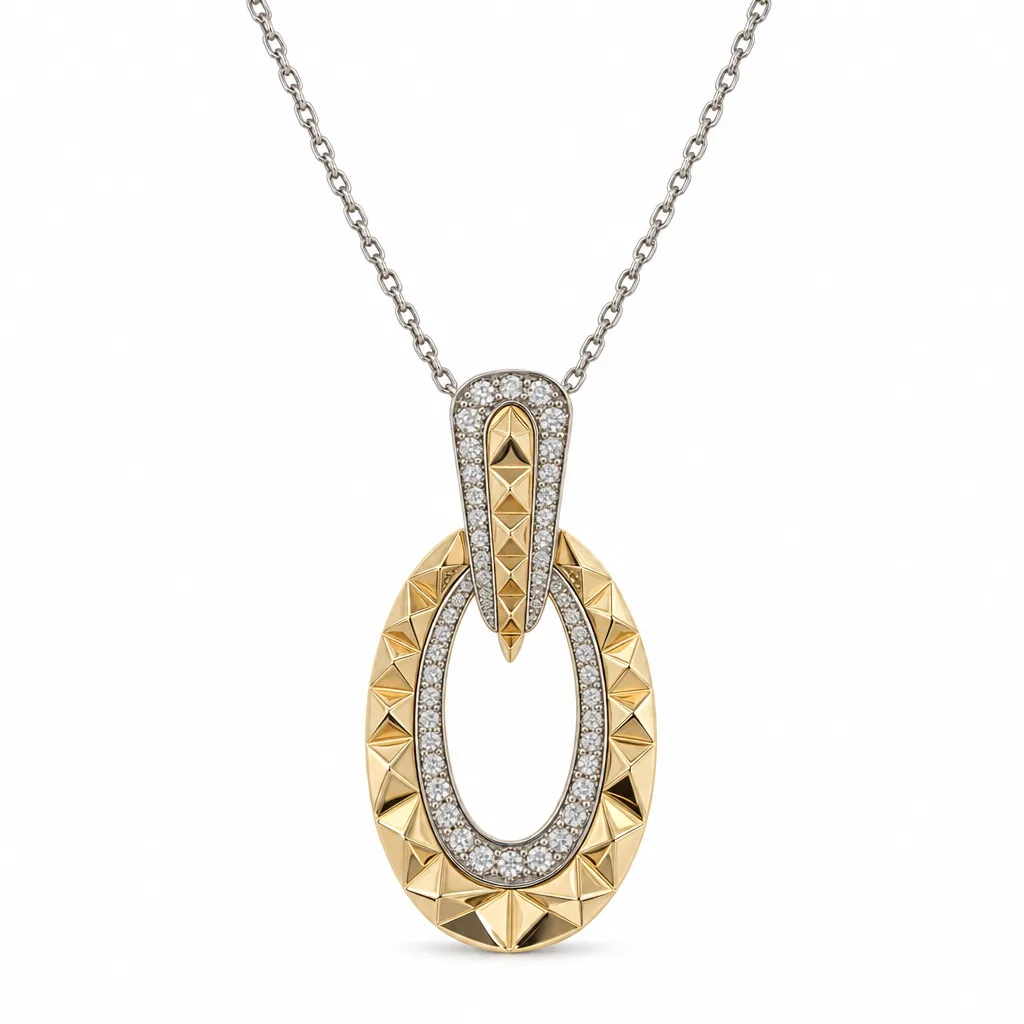 Geometrik Oval Pırlantalı Kolye