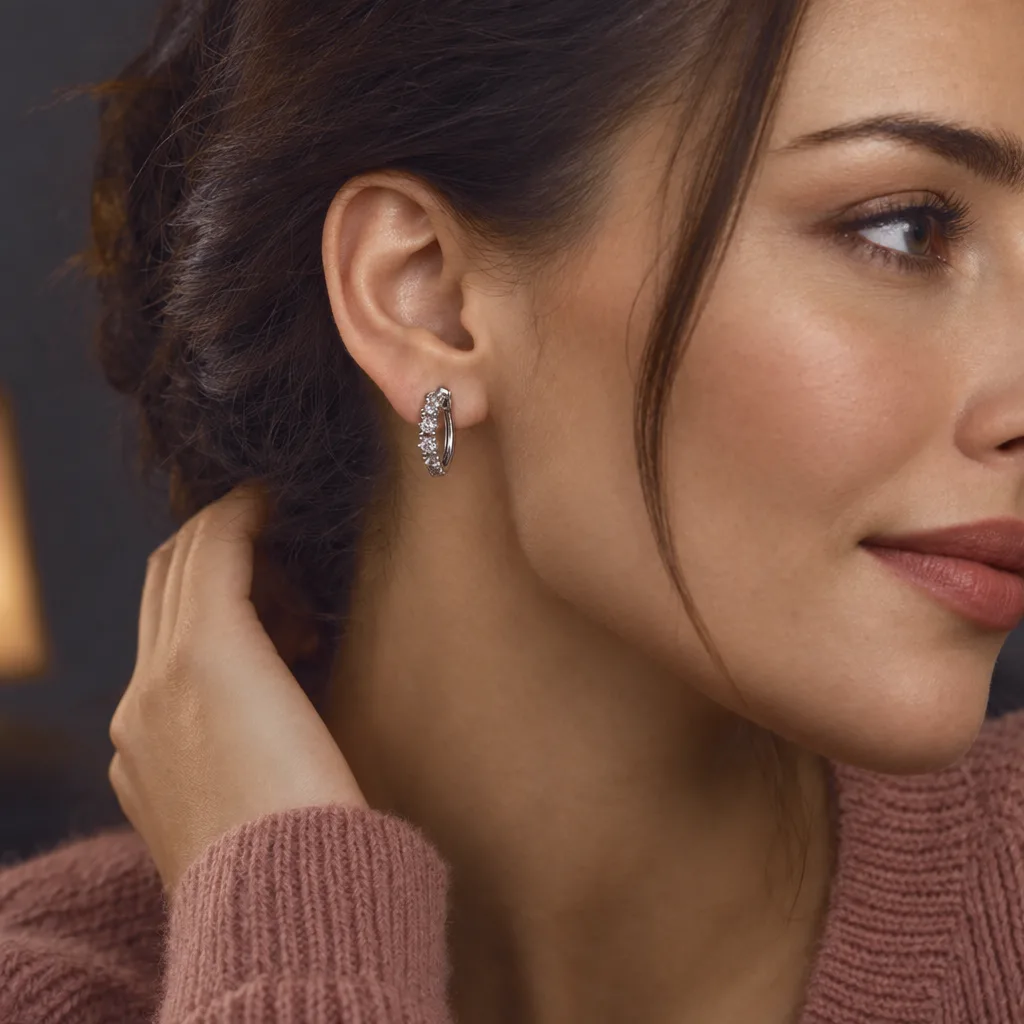 14 Ayar 0,35 ct Pırlantalı Halka Küpe