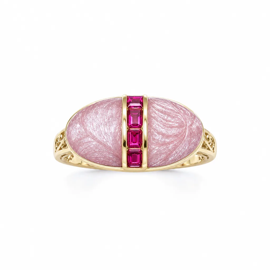 Pembe Detaylı 585 Ayar Altın Yüzük