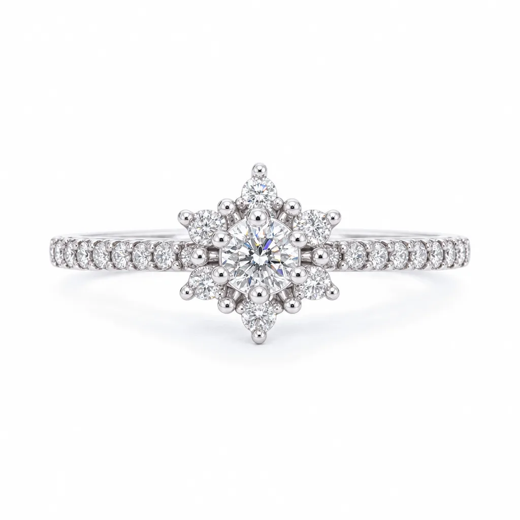 14 Ayar 0,66 ct Pırlantalı Çiçek Formlu Yüzük