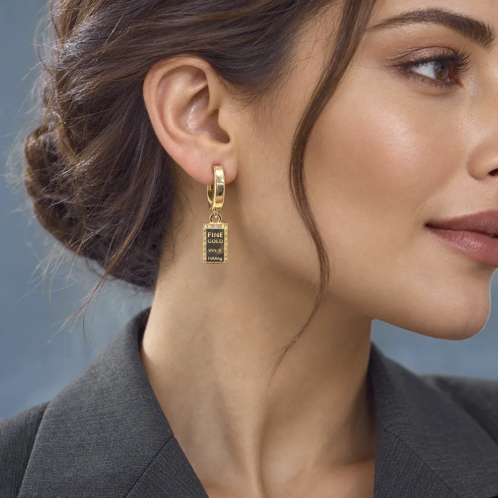 FINE GOLD Külçe Formlu Altın Küpe