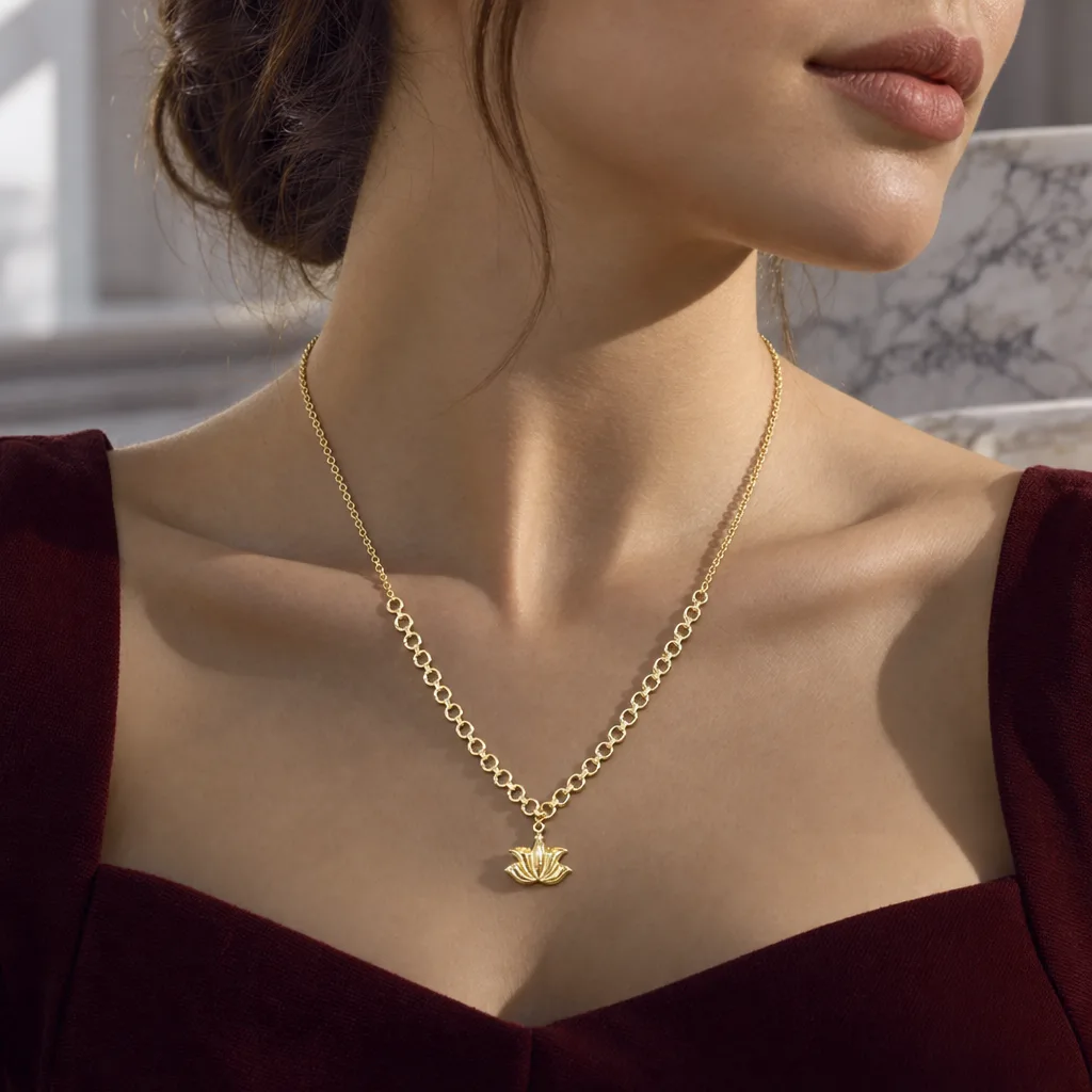 585 Ayar Lotus Motifli Altın Kolye