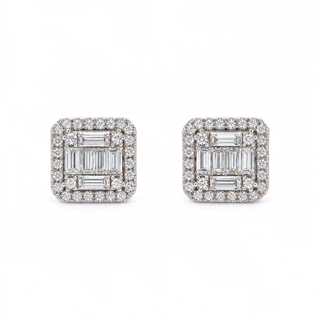 14 Ayar Geometrik Pırlanta Küpe