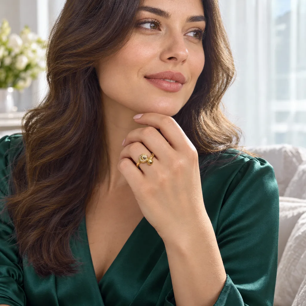 14 Ayar Oval Detaylı Altın Yüzük