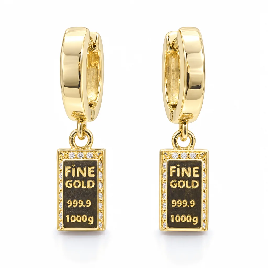 FINE GOLD Külçe Formlu Altın Küpe