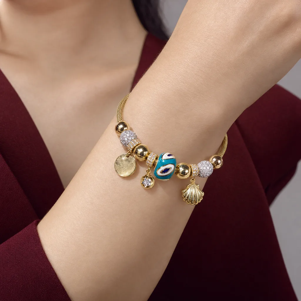 585 Ayar Mavi Detaylı Charm Bileklik