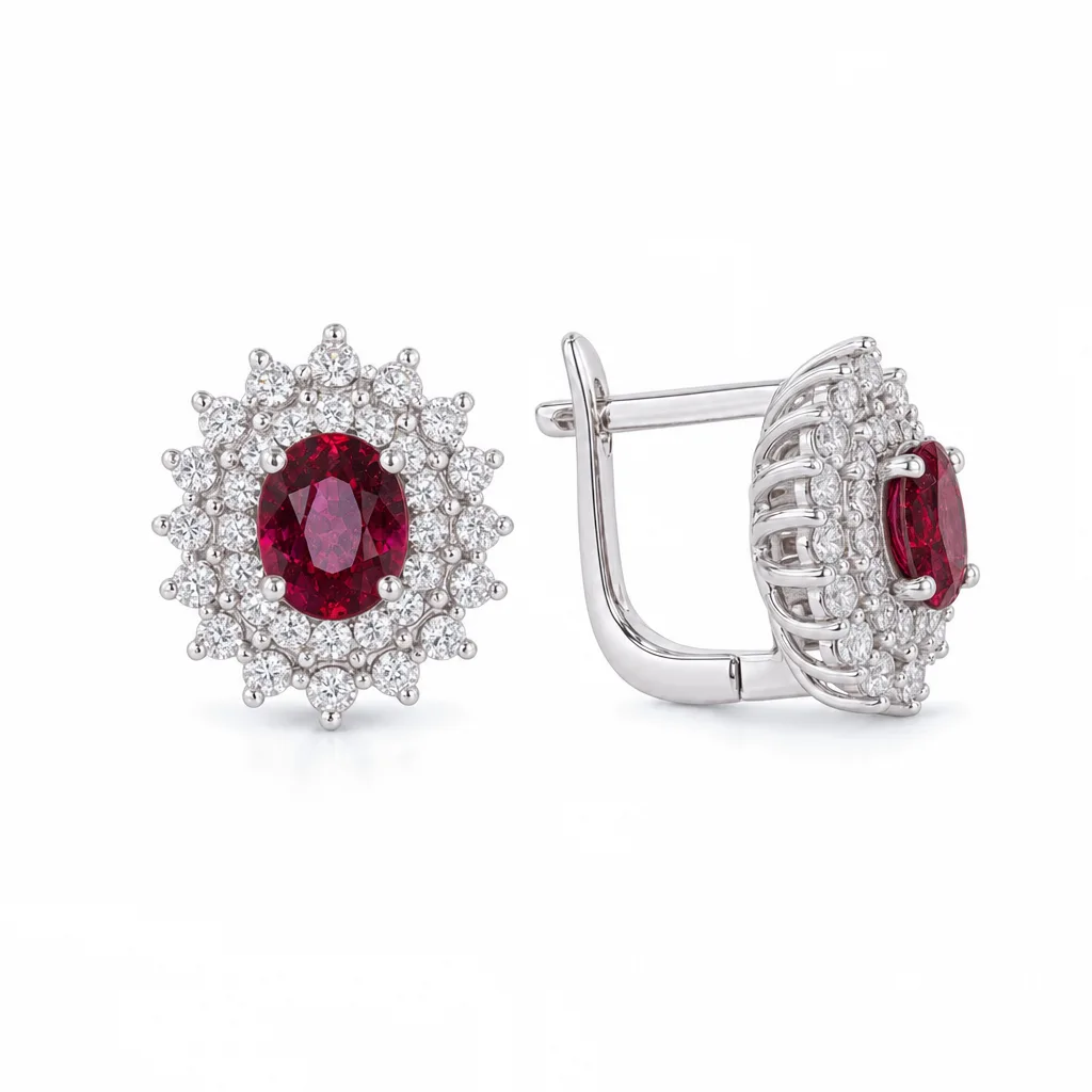 14 Ayar 1,65 ct Yakutlu Pırlantalı Küpe