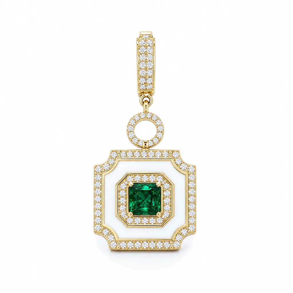 Yeşil Merkez Detaylı 585 Ayar Altın Kolye Ucu