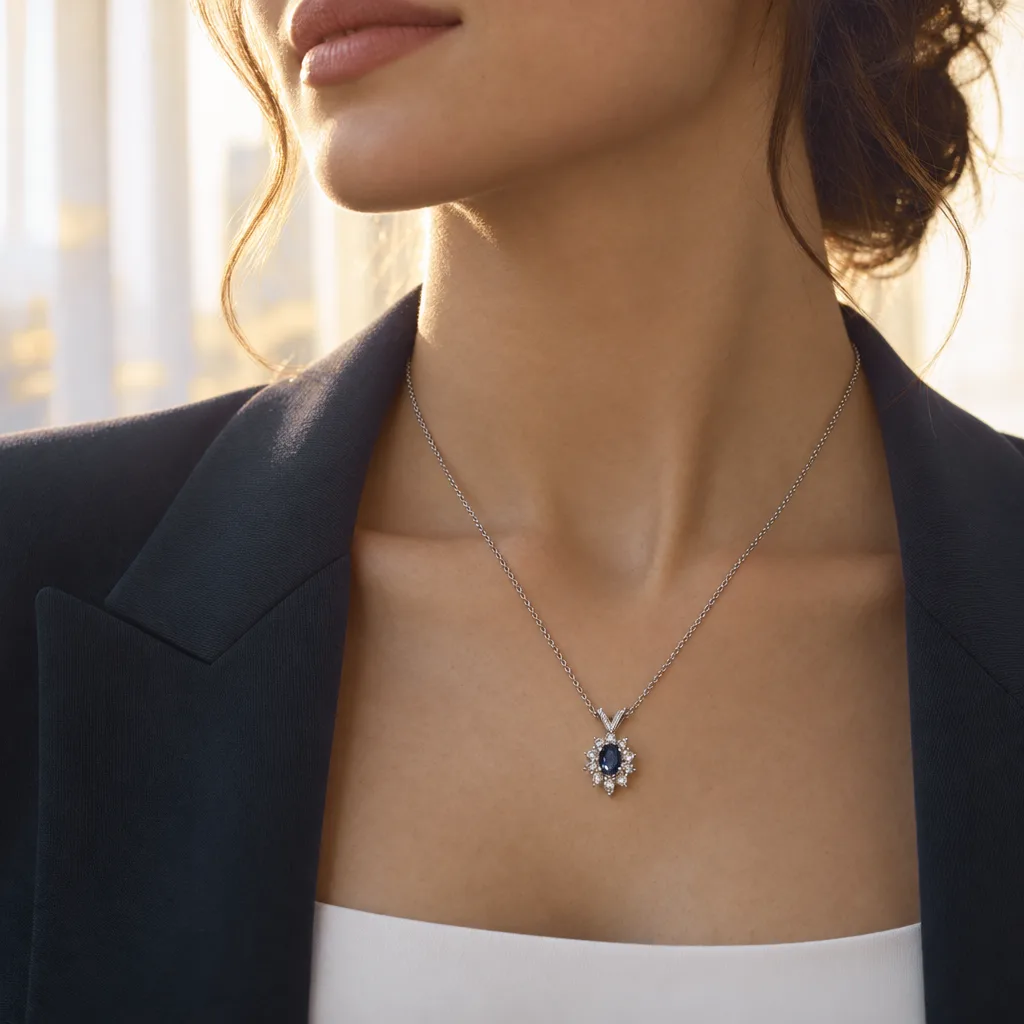Pırlantalı Safir Kolye