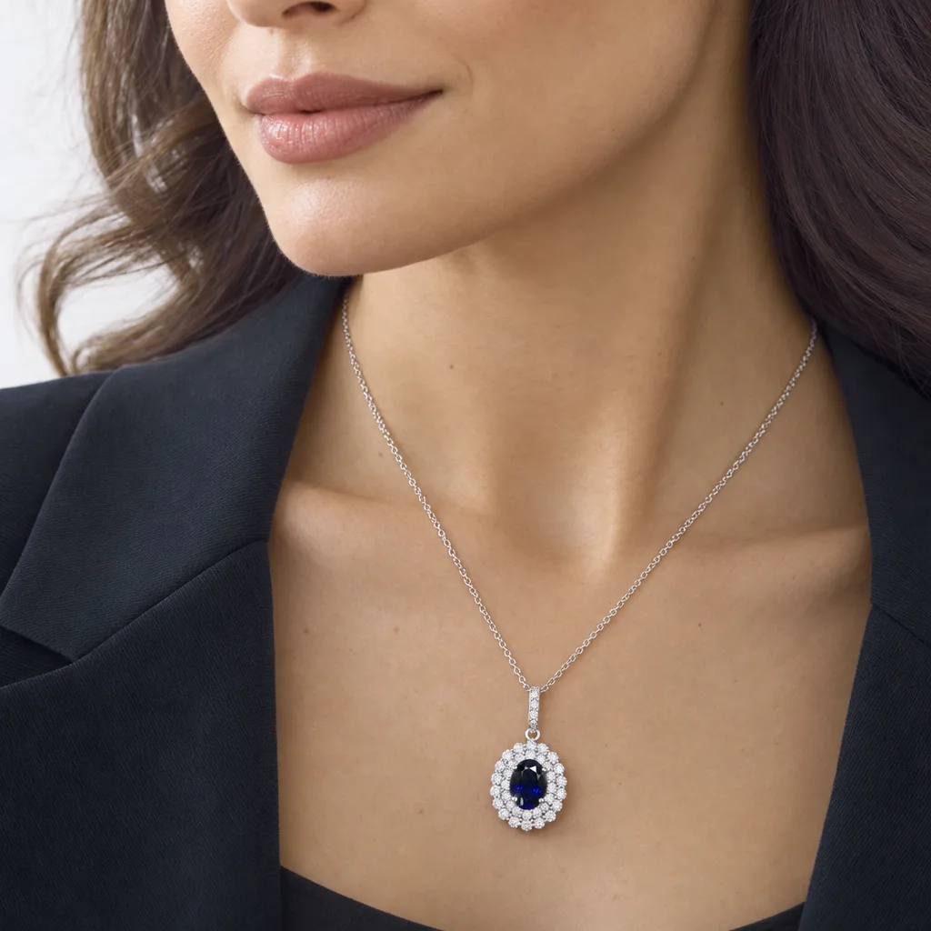 14 Ayar 1,59 ct Safirli Pırlanta Kolye