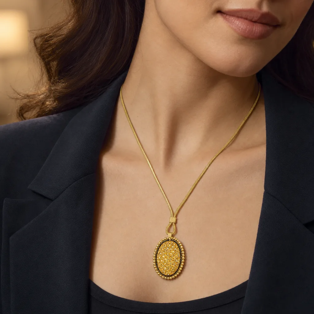 585 Ayar Oval Dokulu Altın Kolye