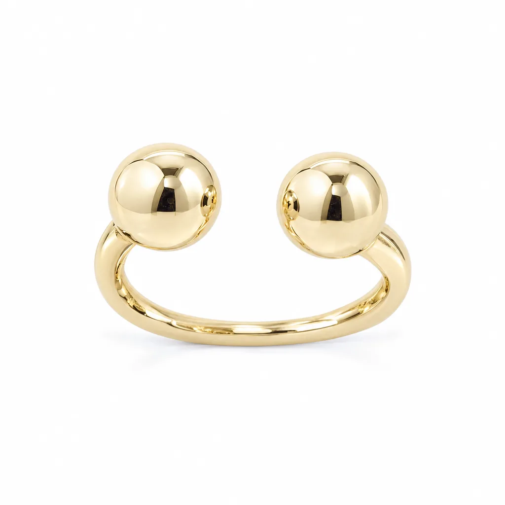 585 Ayar İki Küre Detaylı Açık Yüzük