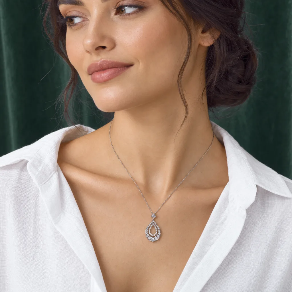 14 Ayar Pırlantalı Oval Form Kolye