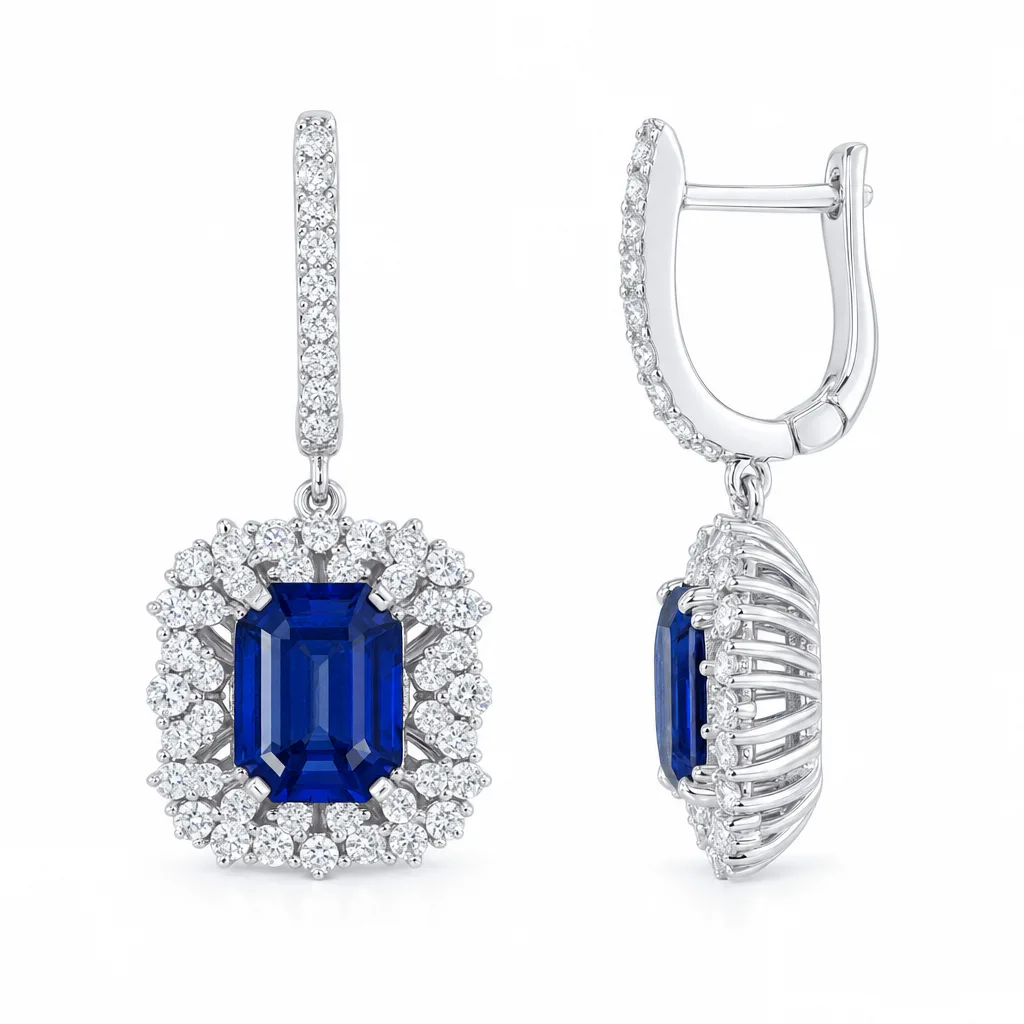 5,70 ct Safir ve 0,71 ct Pırlanta Küpe