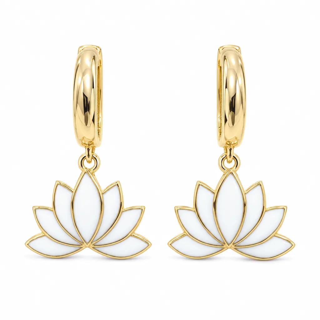Lotus Motifli 585 Ayar Küpe