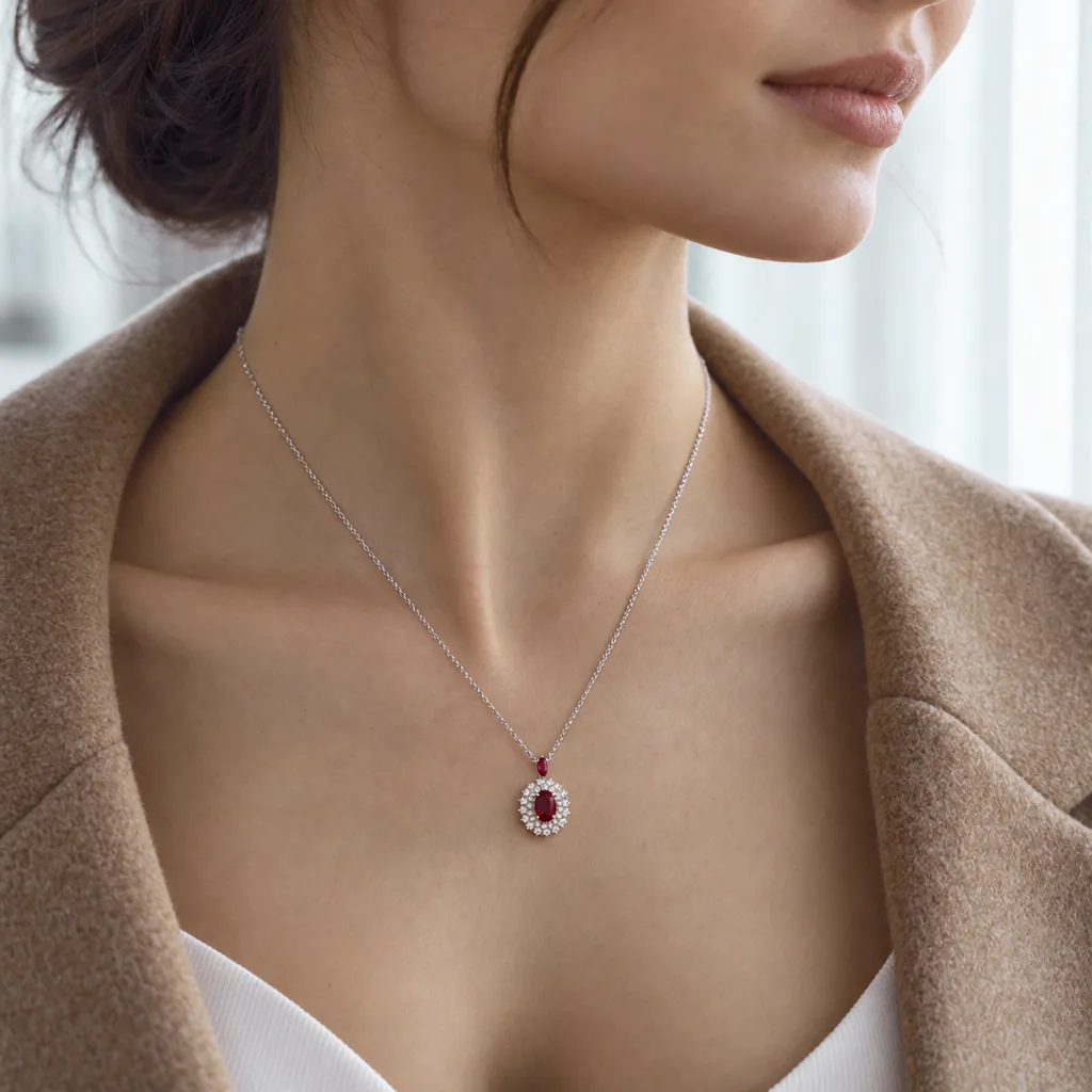14 Ayar 0,80 ct Yakutlu Pırlanta Kolye