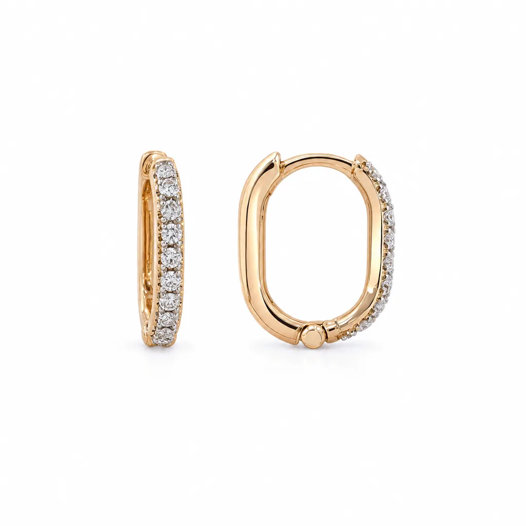 14 Ayar Pırlantalı Oval Küpe