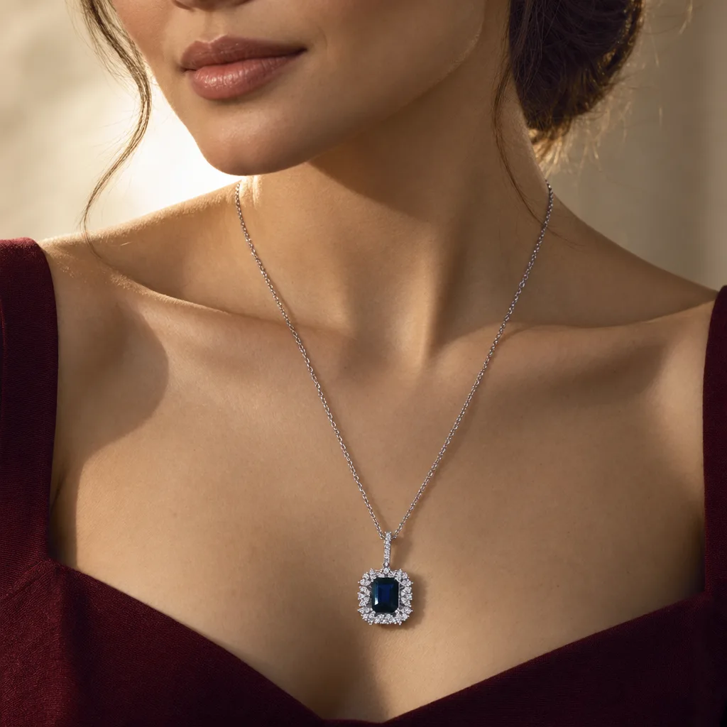 14 Ayar 3,03 ct Safir ve Pırlanta Kolye