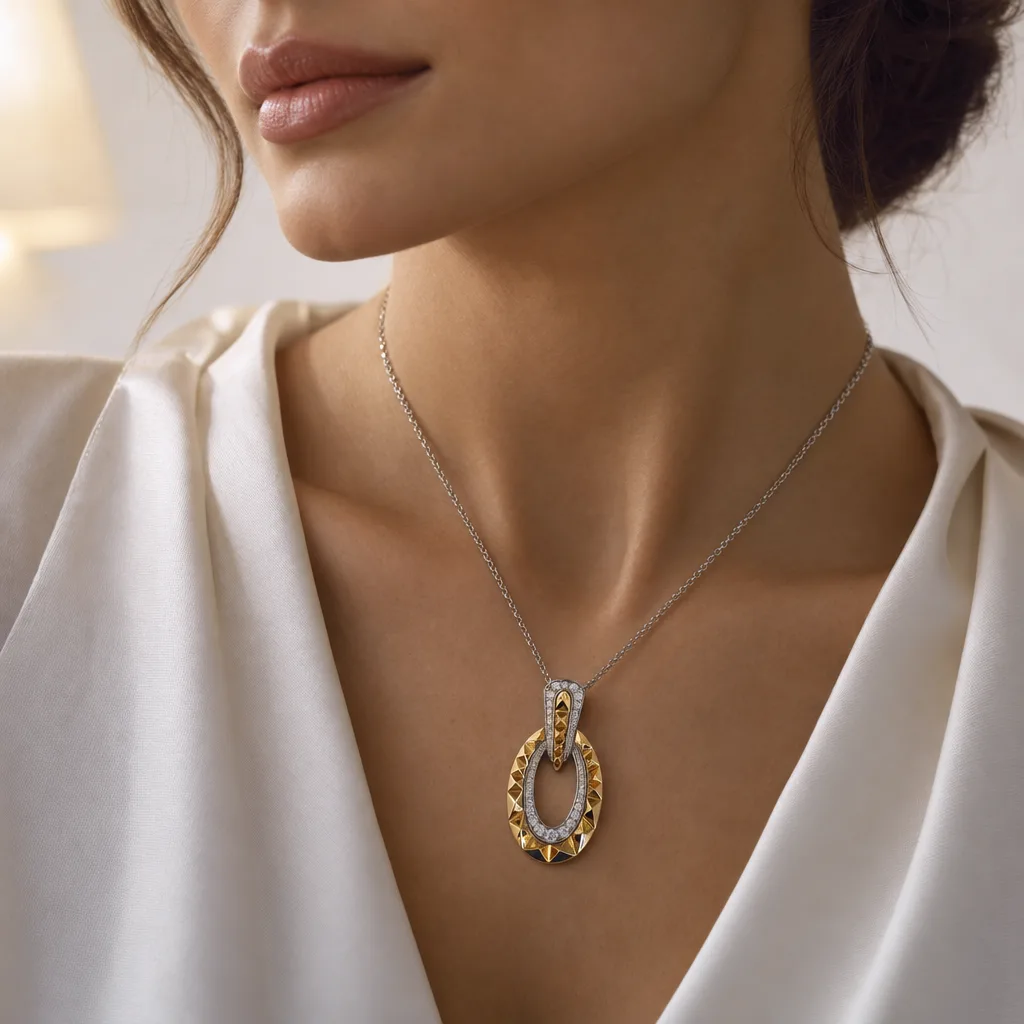 Geometrik Oval Pırlantalı Kolye