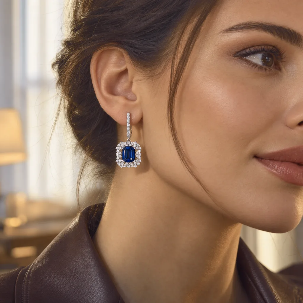 5,70 ct Safir ve 0,71 ct Pırlanta Küpe