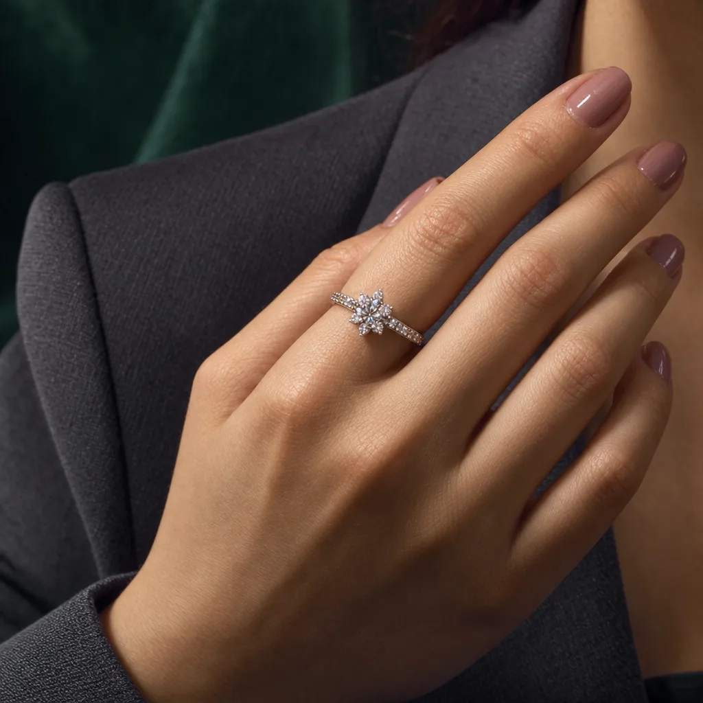 14 Ayar 0,66 ct Pırlantalı Çiçek Formlu Yüzük